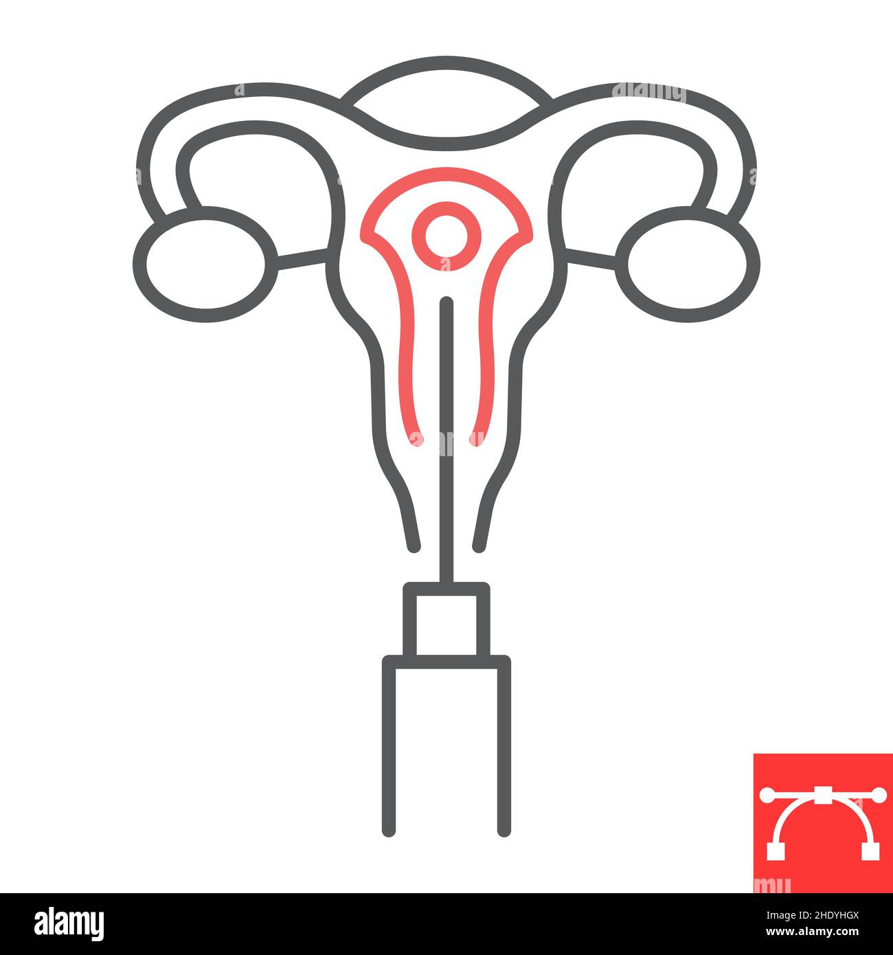 Symbol für Embryotransferlinie, Schwangerschaft und Eierstock, Vektorsymbol für Gebärmutter, Vektorgrafiken, bearbeitbares Konturumrisszeichen, eps 10. Stock Vektor