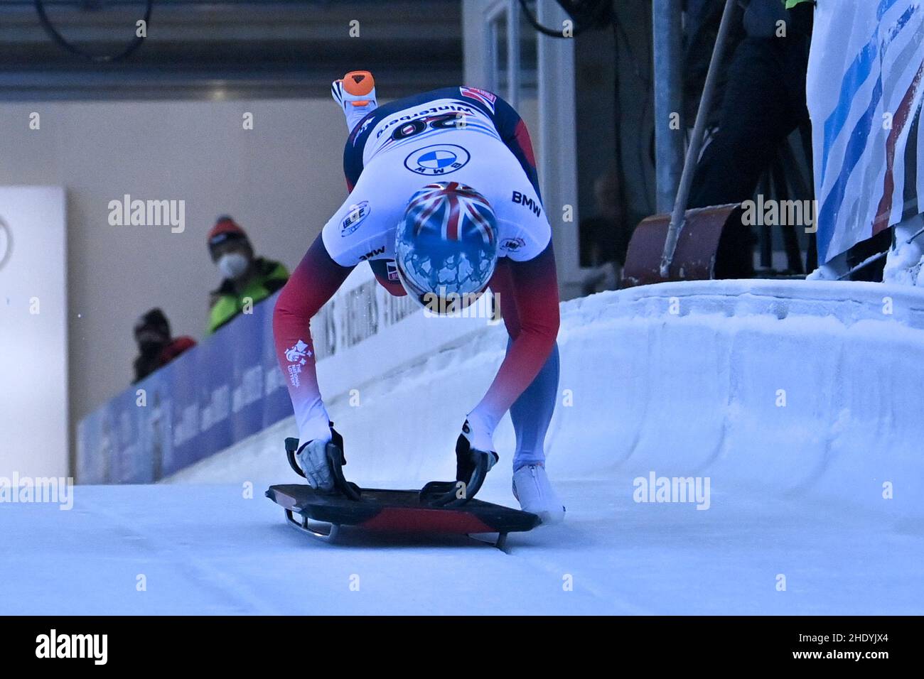 Winterberg, Deutschland. 07th Januar 2022. WINTERBERG, DEUTSCHLAND - 7. JANUAR: Laura Deas aus Großbritannien tritt beim BMW IBSF Bob & Skeleton Weltcup Women's 21/22 auf der VELTINS-Eisarena am 7. Januar 2022 in Winterberg, Deutschland, im Frauen-Skelett an (Foto: Patrick Goosen/Orange Picics) Quelle: Orange Pics BV/Alamy Live News Stockfoto