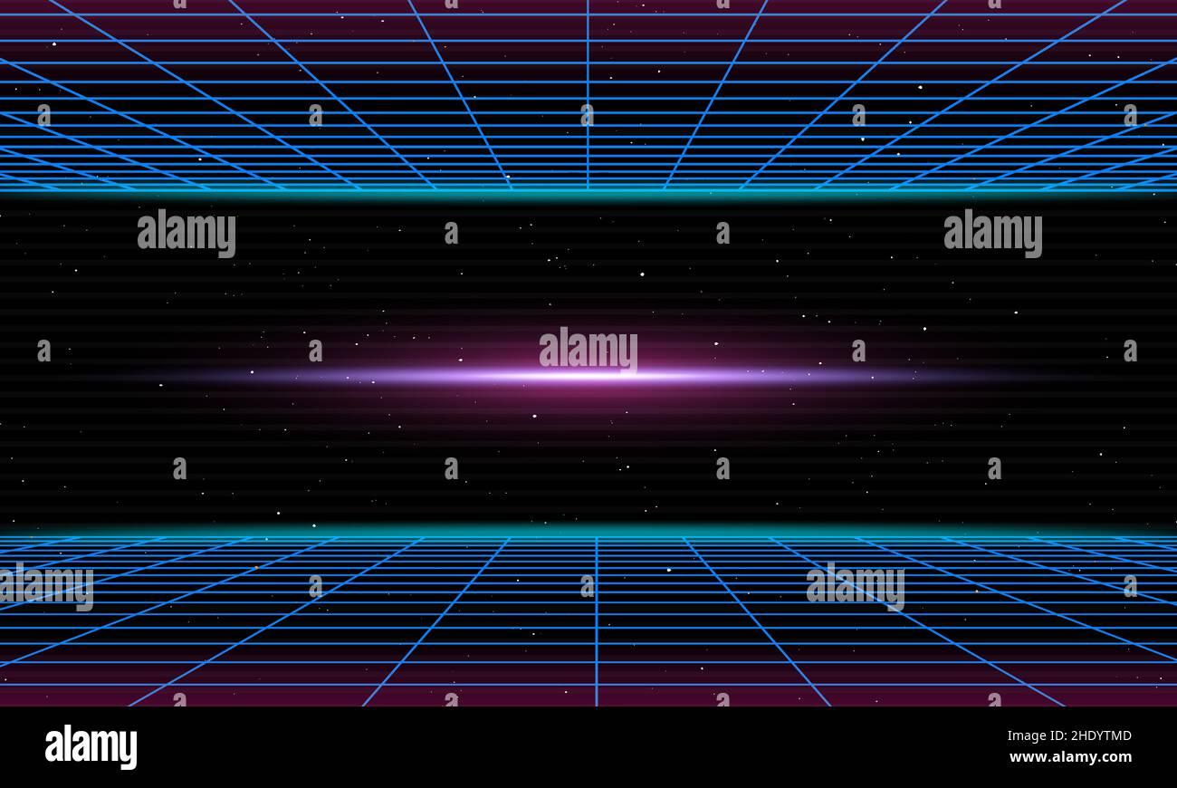 Retro Wave 3D Gitter im Weltraum Stock Vektor