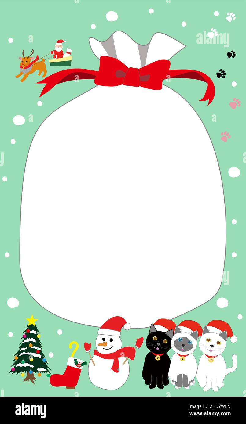 weihnachtskarte mit Katzen, Schneemann und weihnachtsmann Stockfoto