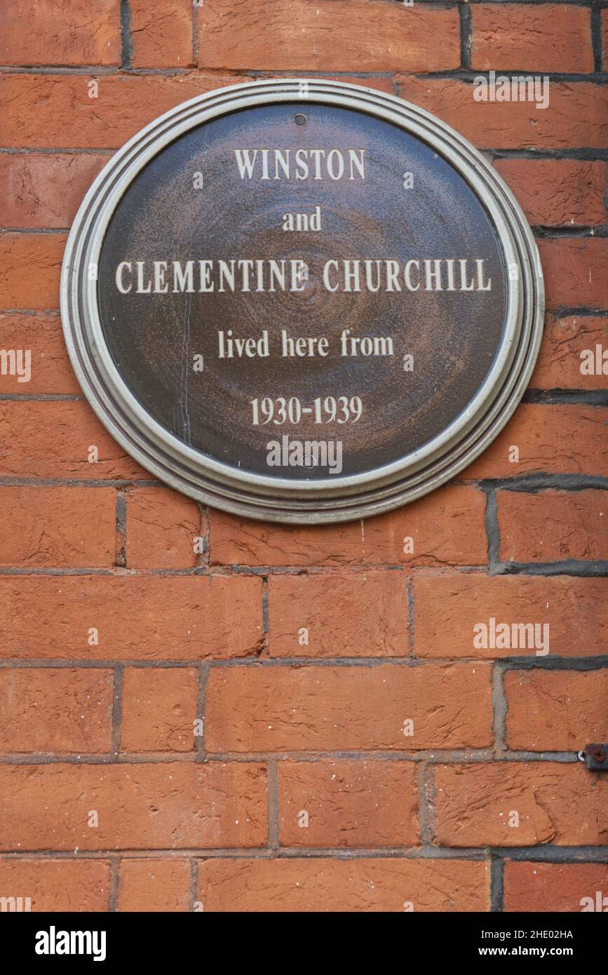 Braune Plakette Winston und Clementine Churchill lebten hier Stockfoto