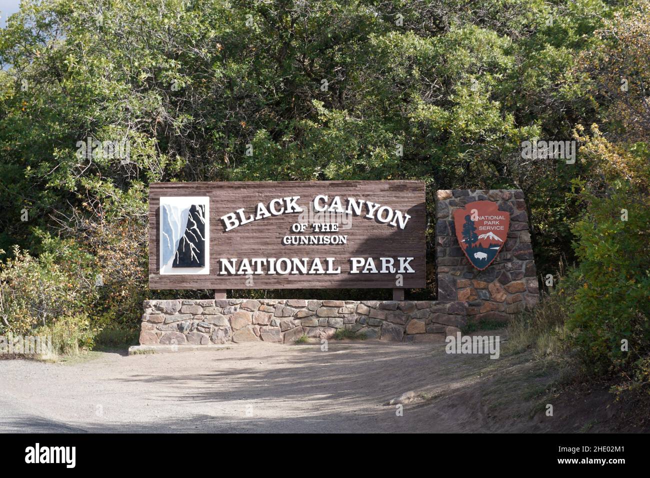 Parkeingangsschild zum Black Canyon des Gunnison National Park. Stockfoto