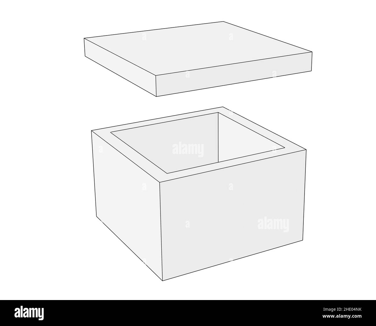 Einfache weiße leere Karton offene Box mit Deckel Stockfoto