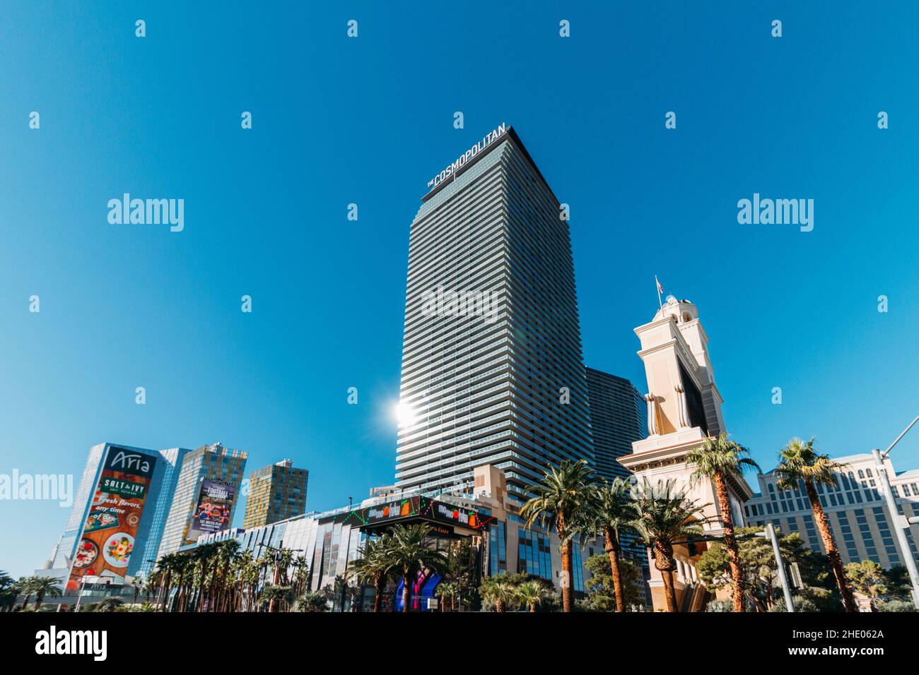 Szenische Aufnahme der Gebäude von Hotels und Casinos in Las Vegas, Nevada, USA Stockfoto