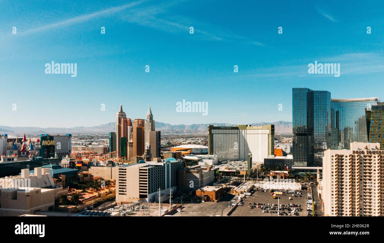 Szenische Aufnahme der hochperspektivischen Ansicht des Las Vegas Strip, Nevada, USA Stockfoto