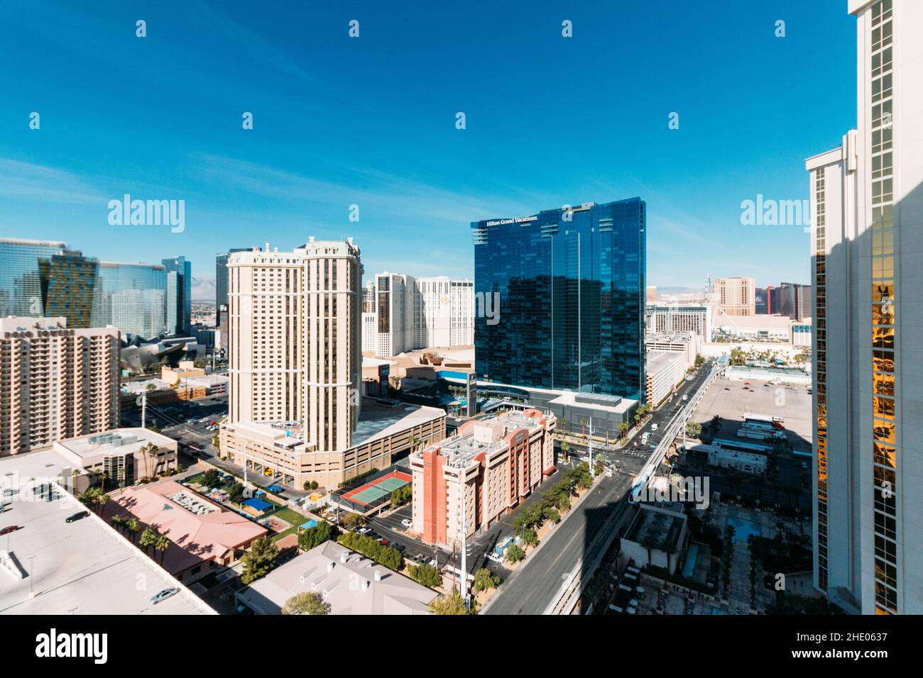 Szenische Aufnahme der hochperspektivischen Ansicht des Las Vegas Strip, Nevada, USA Stockfoto