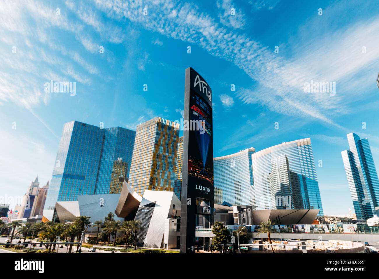 Szenische Aufnahme der Gebäude von Hotels und Casinos in Las Vegas, Nevada, USA Stockfoto