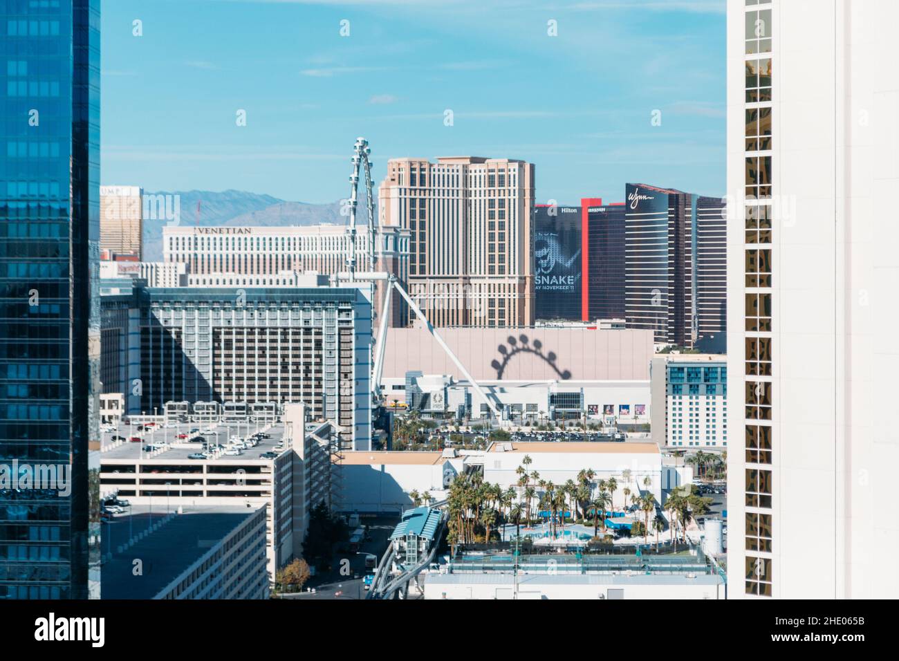 Szenische Aufnahme der hochperspektivischen Ansicht des Las Vegas Strip, Nevada, USA Stockfoto