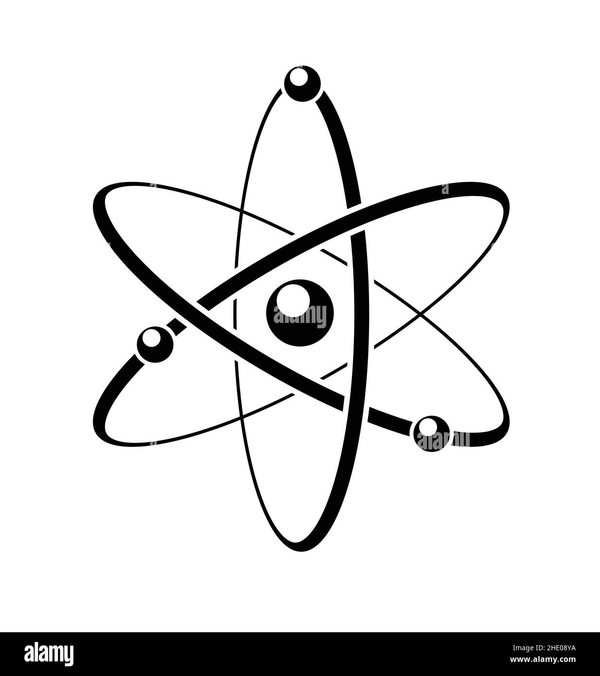Klassische Atom Silhouette schwarz-weiß Vektor isoliert auf weißem Hintergrund Stock Vektor