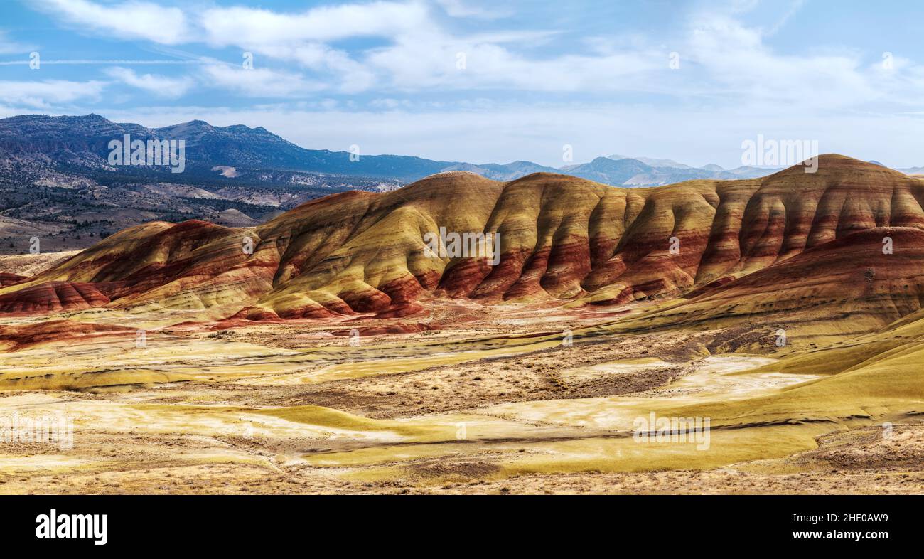 Panoramablick; Painted Hills; geologische Stätte; John Day Fossil Beds National Monument; in der Nähe von Mitchell; Oregon; USA Stockfoto