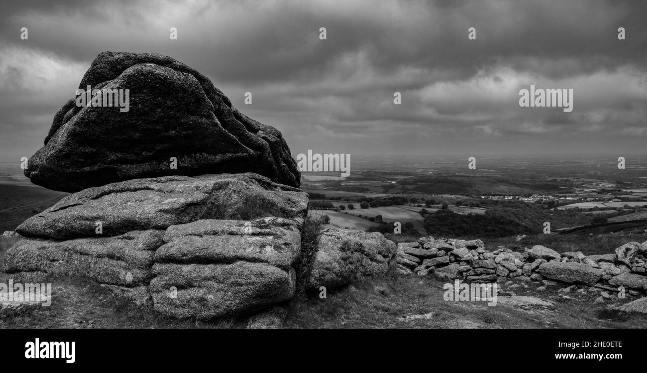 Beeindruckende Dartmoor-Landschaft am Belstone Common, nicht weit vom Dorf Belstone entfernt Stockfoto