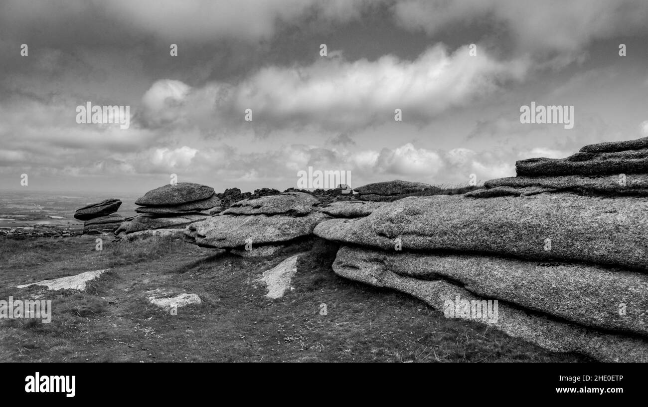 Beeindruckende Dartmoor-Landschaft am Belstone Common, nicht weit vom Dorf Belstone entfernt Stockfoto