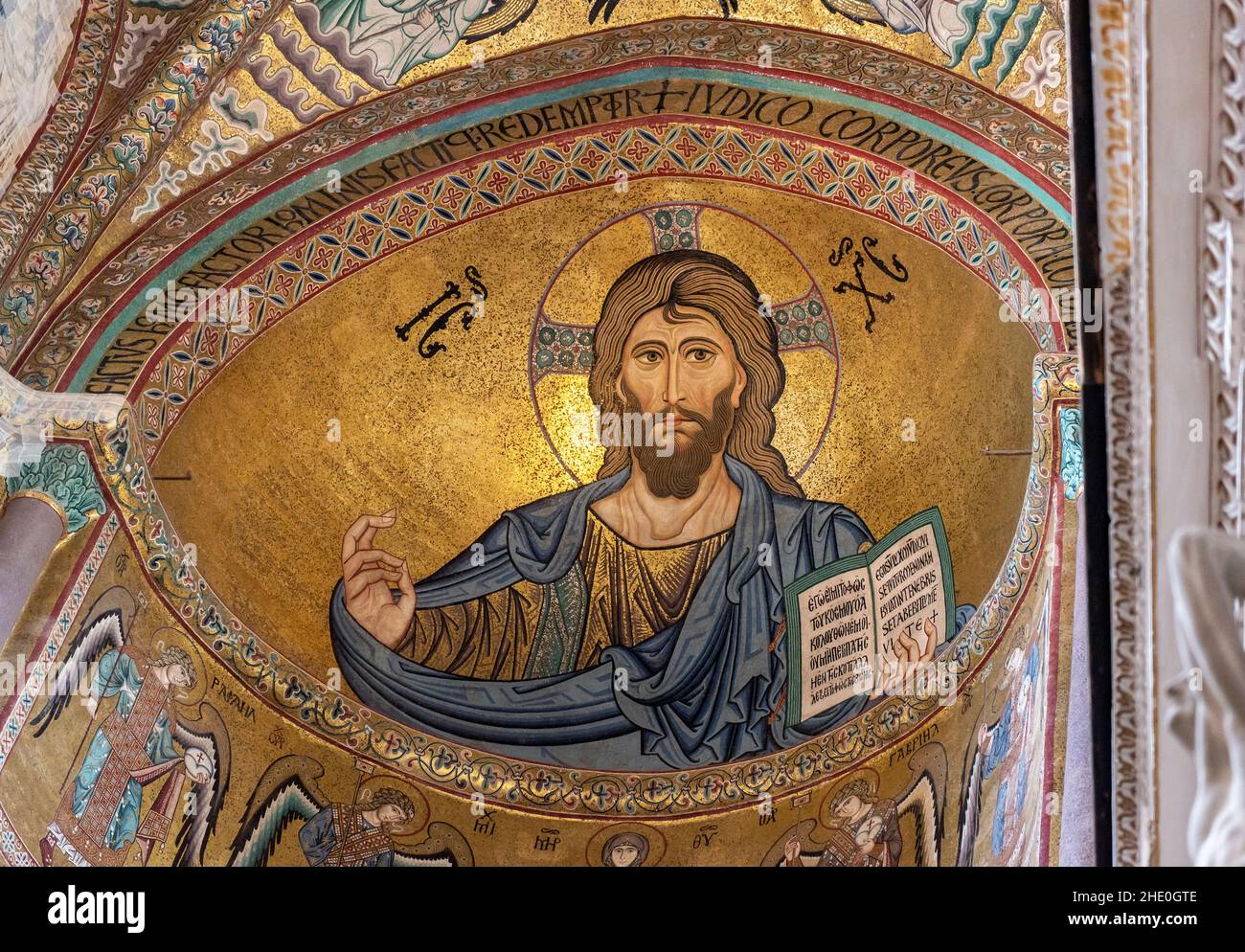 Christus Pantocrator Mosaik, Kathedrale von Cefalù, Cefalu, Sizilien, Italien Stockfoto