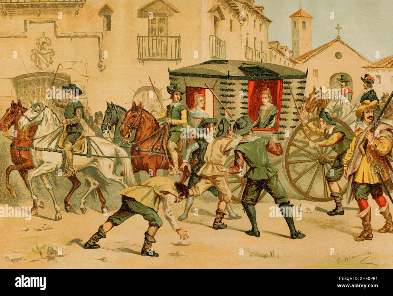 Maria Anna von Neuburg (1667-1740). Königin von Spanien, zweite Ehefrau Karls II. (Zwischen 1689 und 1700). Nach dem Tod Karls II. Wurde beschlossen, dass Mariana seinen Wohnsitz in Toledo aufnehmen sollte. Ende Juni 1706 wurde Karl III. In Toledo zum König von Spanien ernannt. Maria Anna von Neuburg beschloss zum ersten Mal, ihre Trauer um den Tod ihres Mannes zu beseitigen und wurde von den Offizieren der alliierten Armee geehrt. Karl III. Kam nicht nach Madrid, daher wurde beschlossen, dass Maria Anna dringend gezwungen werden sollte, Spanien zu verlassen, um zu verhindern, dass ihre Figur von der wieder verwendet wird Stockfoto Maria Anna von Neuburg (1667-1740). Königin von Spanien, zweite Ehefrau Karls II. (Zwischen 1689 und 1700). Nach dem Tod Karls II. Wurde beschlossen, dass Mariana seinen Wohnsitz in Toledo aufnehmen sollte. Ende Juni 1706 wurde Karl III. In Toledo zum König von Spanien ernannt. Maria Anna von Neuburg beschloss zum ersten Mal, ihre Trauer um den Tod ihres Mannes zu beseitigen und wurde von den Offizieren der alliierten Armee geehrt. Karl III. Kam nicht nach Madrid, daher wurde beschlossen, dass Maria Anna dringend gezwungen werden sollte, Spanien zu verlassen, um zu verhindern, dass ihre Figur von der wieder verwendet wird Stockfoto