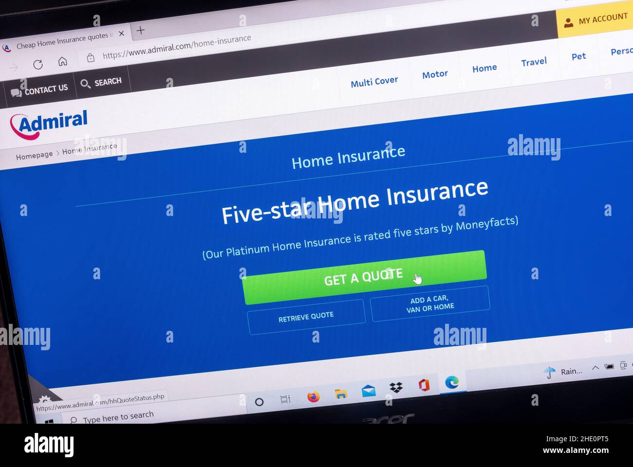 Admiral Versicherung Website auf einem Laptop-Computer-Bildschirm. Hausversicherung. Stockfoto
