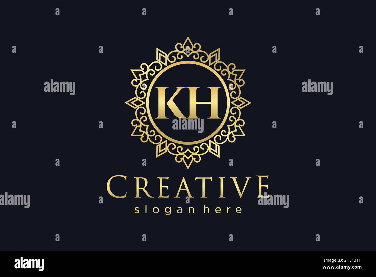 KH Initial Letter Luxus kalligraphisch feminin floral handgezeichnet heraldischen Monogramm antiken Vintage-Stil Luxus-Logo-Design Premium Stock Vektor