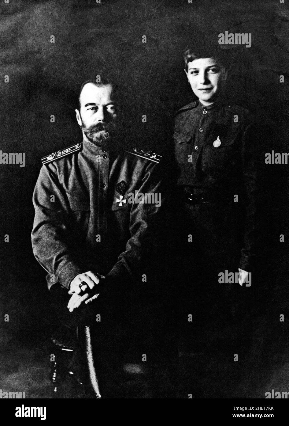 Die Romanow-Dynastie - Zar Nikolaus II. Mit seinem Sohn und Erbe Alexei Stockfoto