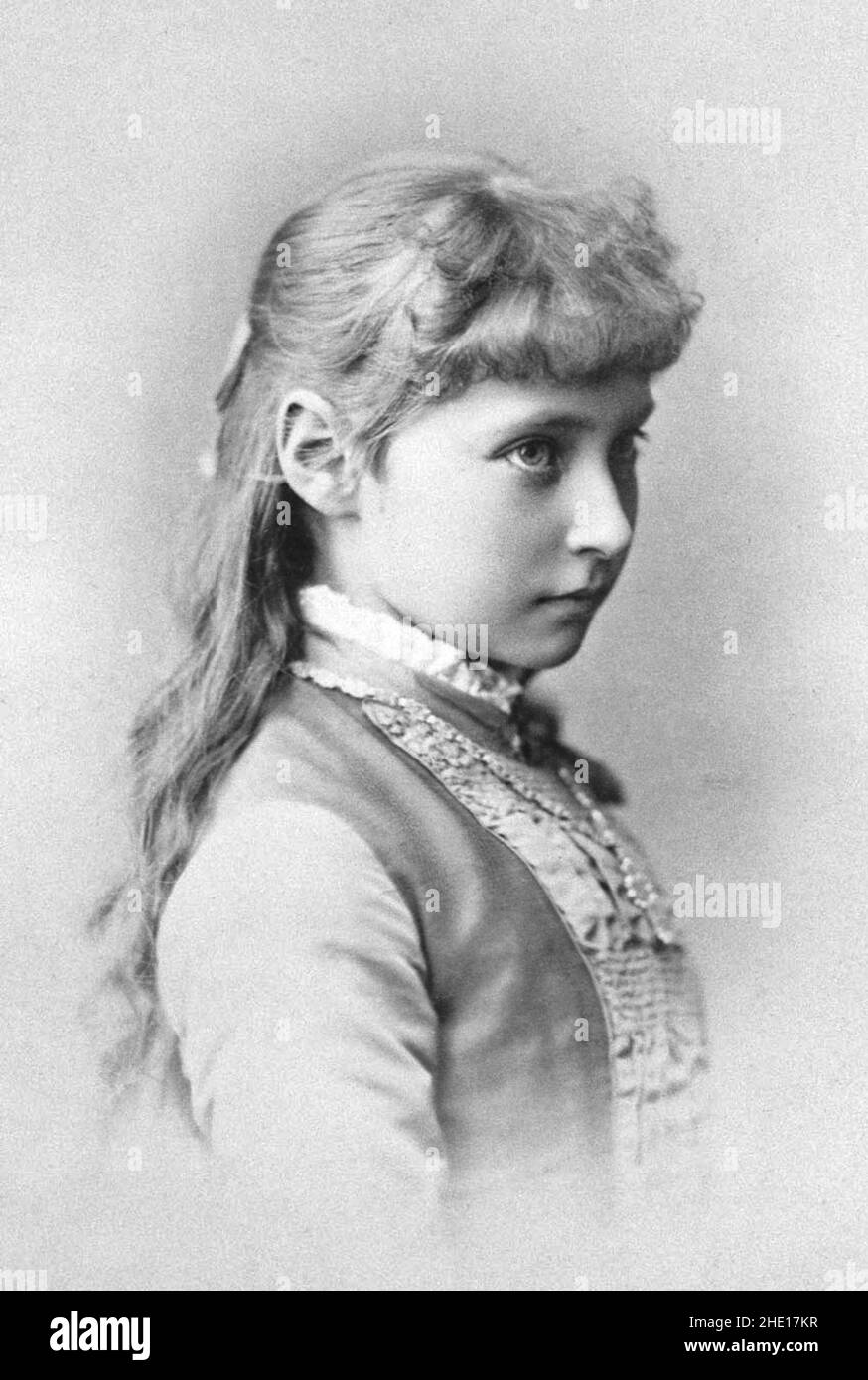 Die Frau des russischen Zaren Nikolaus II., Tsaritsa Alexandra Fjodorowna (Alix von Hessen) als 9-jähriges Mädchen Stockfoto