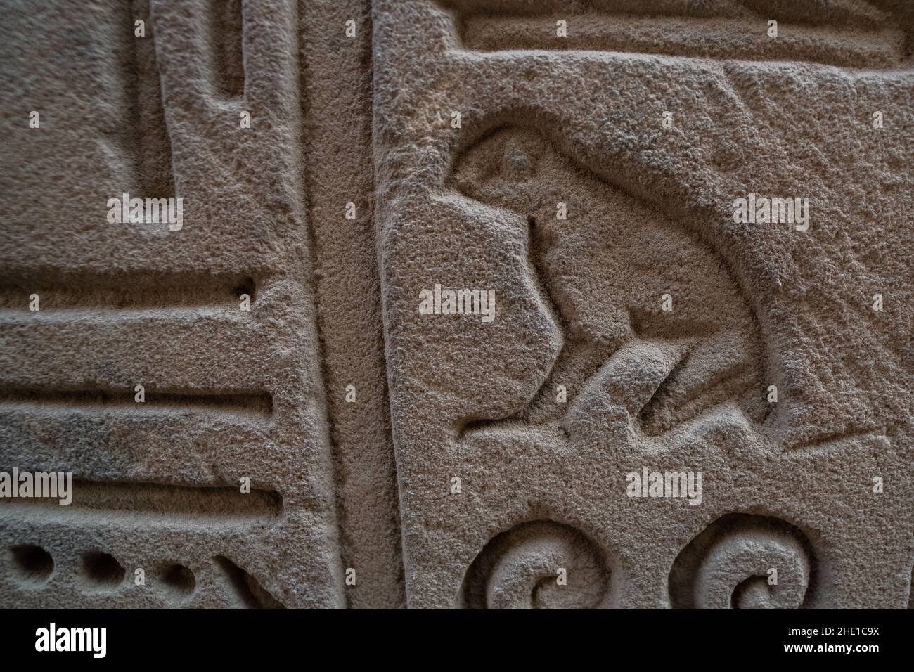 Eine alte ägyptische geschnitzte Hieroglyphe eines Frosches oder einer