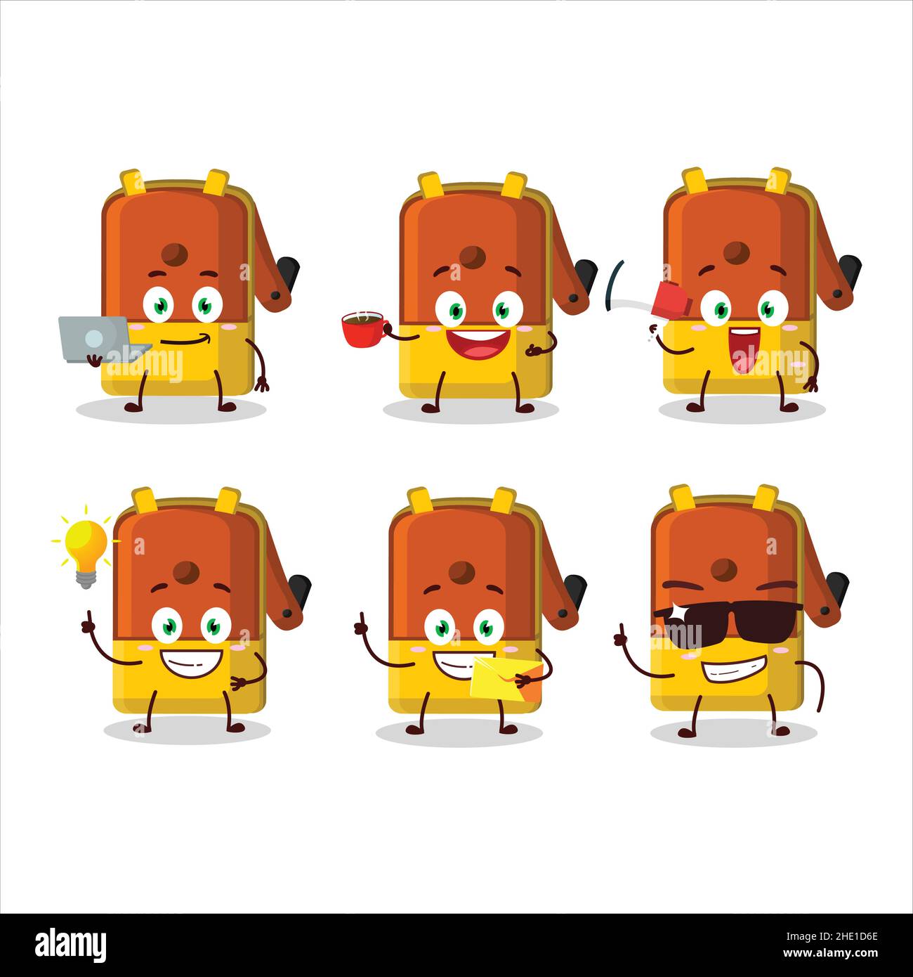 Orange Bleistift Spitzer Tisch Cartoon-Figur mit verschiedenen Arten von Business-Emoticons. Vektorgrafik Stock Vektor