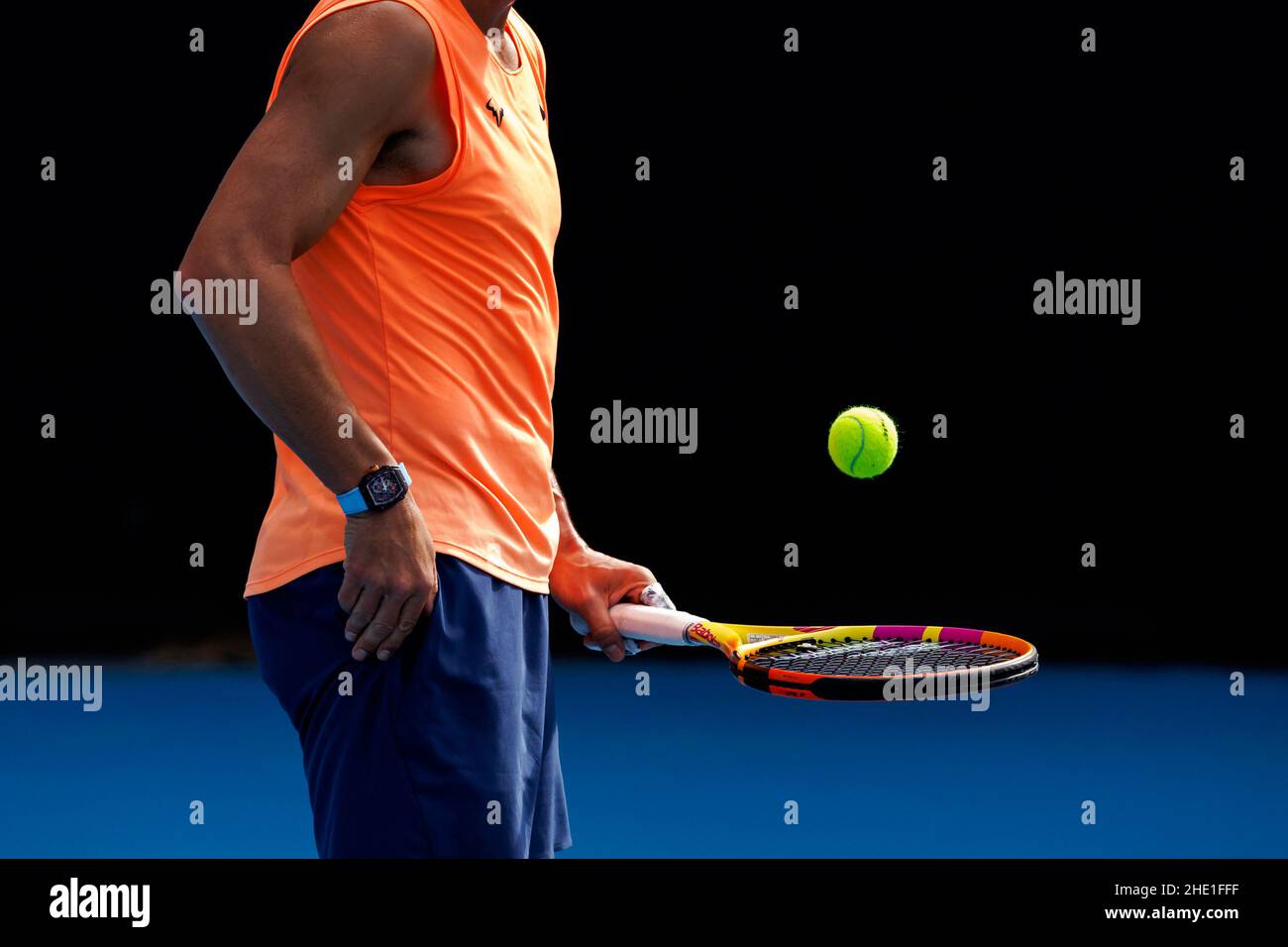 RAFAEL NADAL (ESP) übt am 3. Platz bei den Australian Open 2022 am Samstag, den 2022. Januar im Melbourne Park Stockfoto