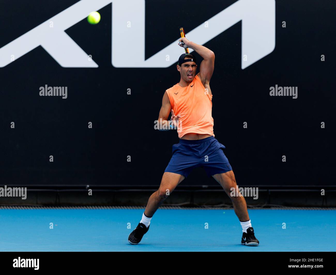 RAFAEL NADAL (ESP) übt am 3. Platz bei den Australian Open 2022 am Samstag, den 2022. Januar im Melbourne Park Stockfoto
