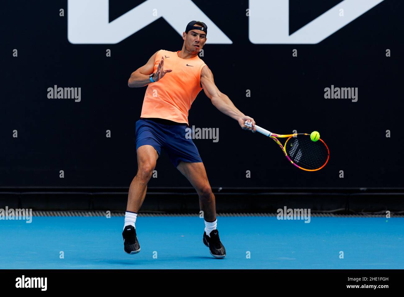 RAFAEL NADAL (ESP) übt am 3. Platz bei den Australian Open 2022 am Samstag, den 2022. Januar im Melbourne Park Stockfoto