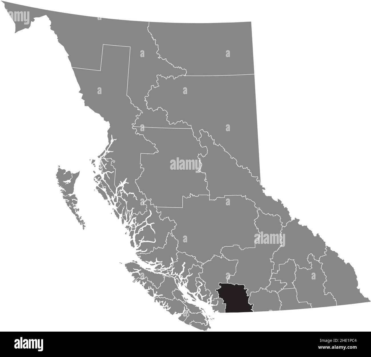 Schwarz flach leer hervorgehobene Standortkarte des REGIONALBEZIRKS FRASER VALLEY in grauer Verwaltungskarte der kanadischen Provinz British Co Stock Vektor