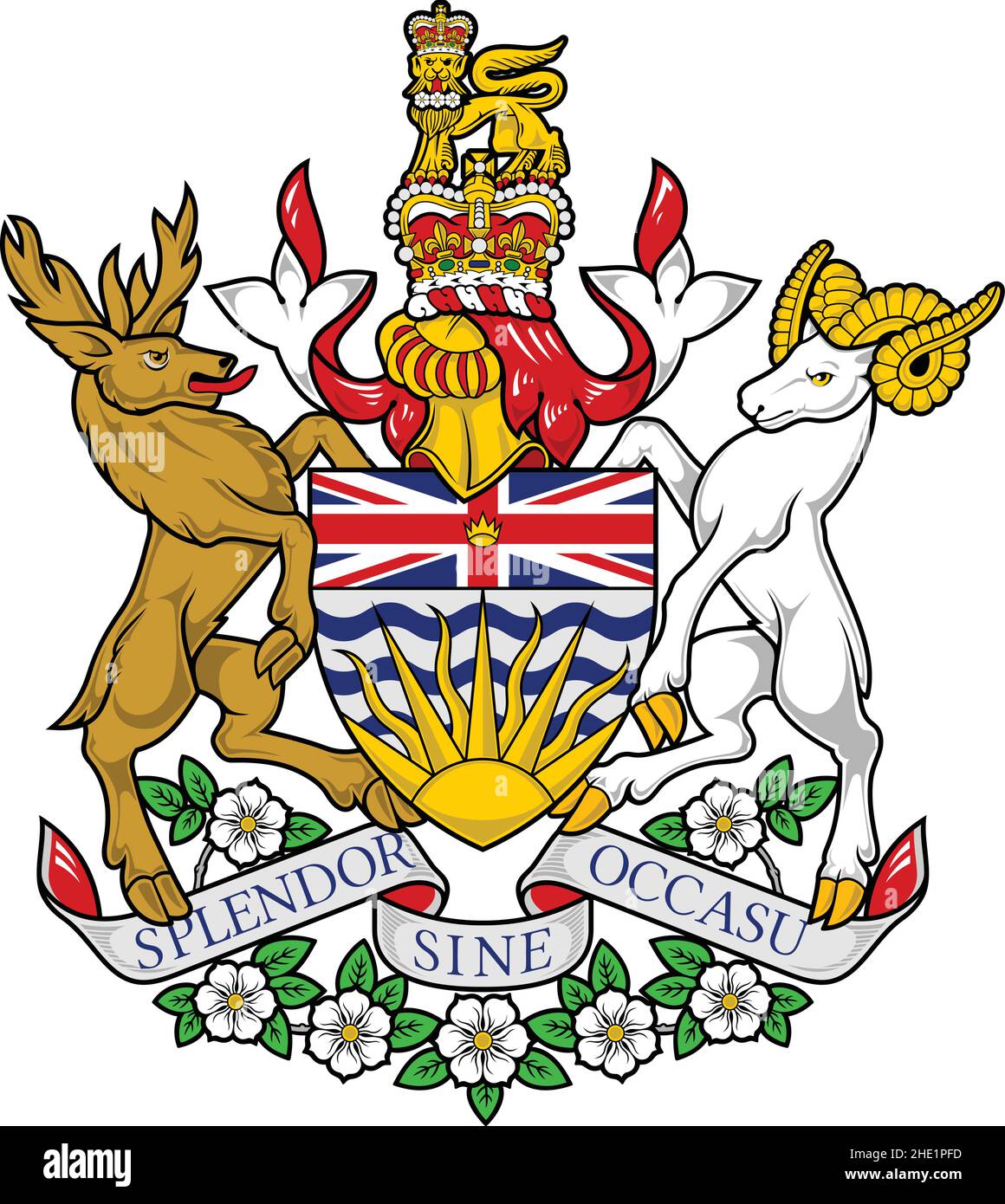 Offizielles aktuelles Vektorwappen der kanadischen Provinz BRITISH COLUMBIA, KANADA Stock Vektor