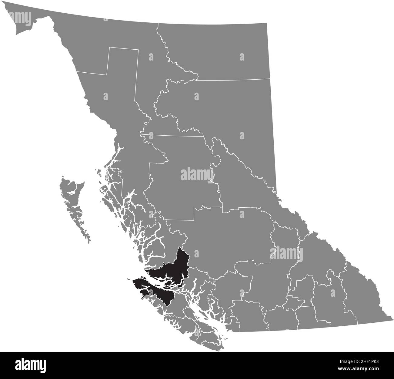 Schwarz flach leer markiert Lageplan des MOUNT WADDINGTON Regionalbezirks in grauer Verwaltungskarte der kanadischen Provinz British Stock Vektor