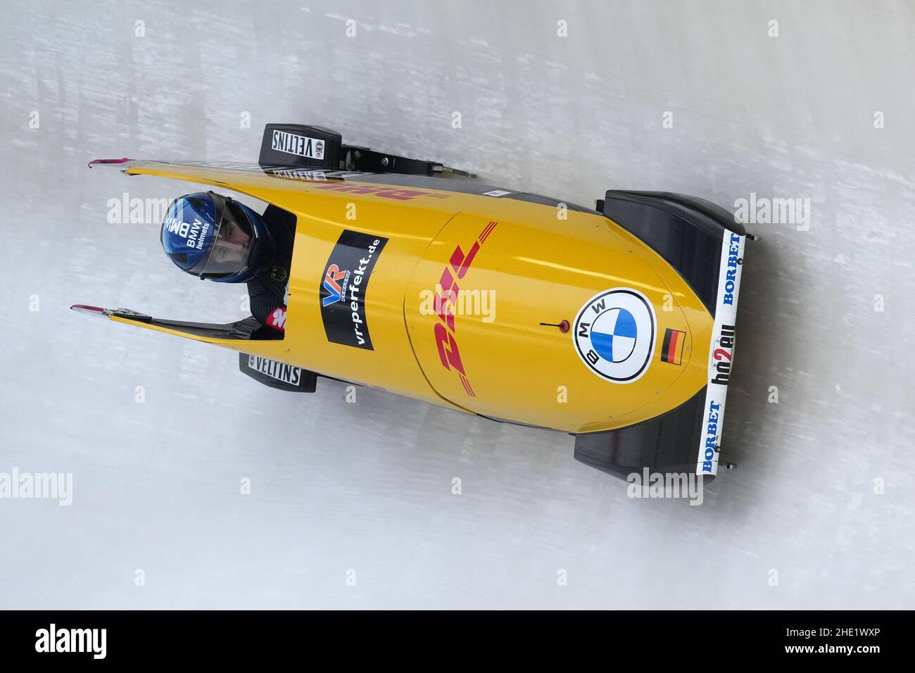 WINTERBERG, DEUTSCHLAND - 8. JANUAR: Laura Nolte aus Deutschland tritt während der BMW IBSF Bob & Skeleton World Cup in der VELTINS-Eisarena am 8. Januar 2022 in Winterberg in der Damen-Monobob an (Foto: Patrick Goosen/Orange Picles) Stockfoto