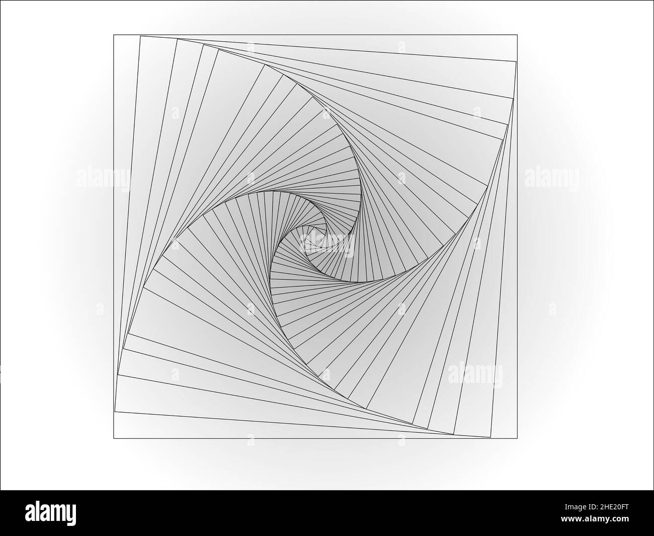 Vektorgrafiken, die als Ergebnis einer Reihe von geometrischen Transformationen eines Quadrats und der Verwendung von tonalen Übergängen erhalten wurden. Stockfoto