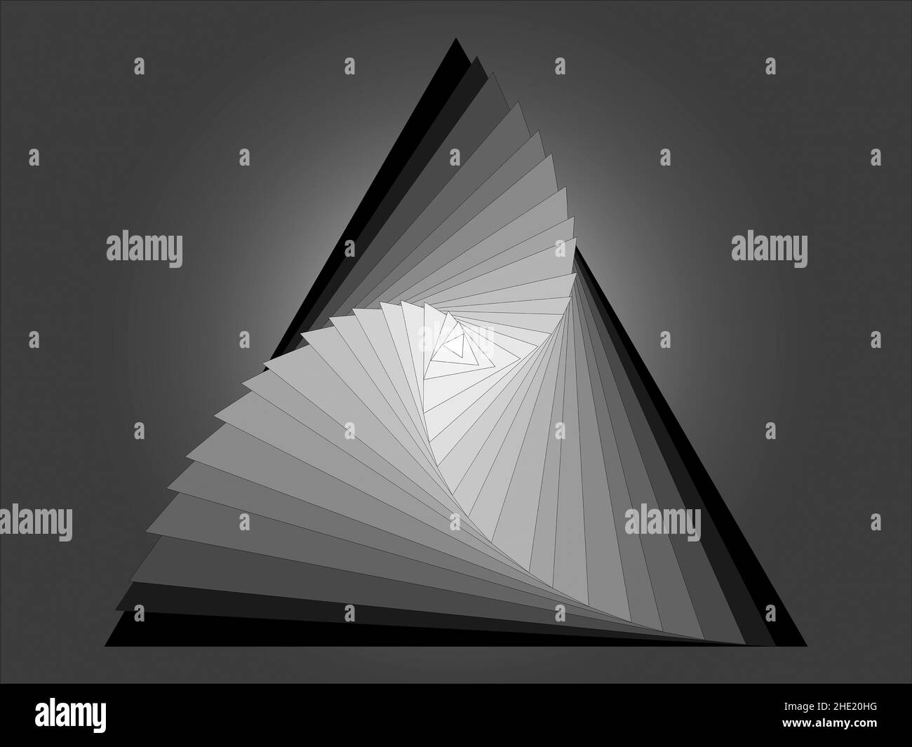 Eine Illustration eines Objekts, das als Ergebnis einer Reihe von Operationen auf einem Dreieck erstellt wurde, die in einem Grafikprogramm ausgeführt wurden. Stockfoto