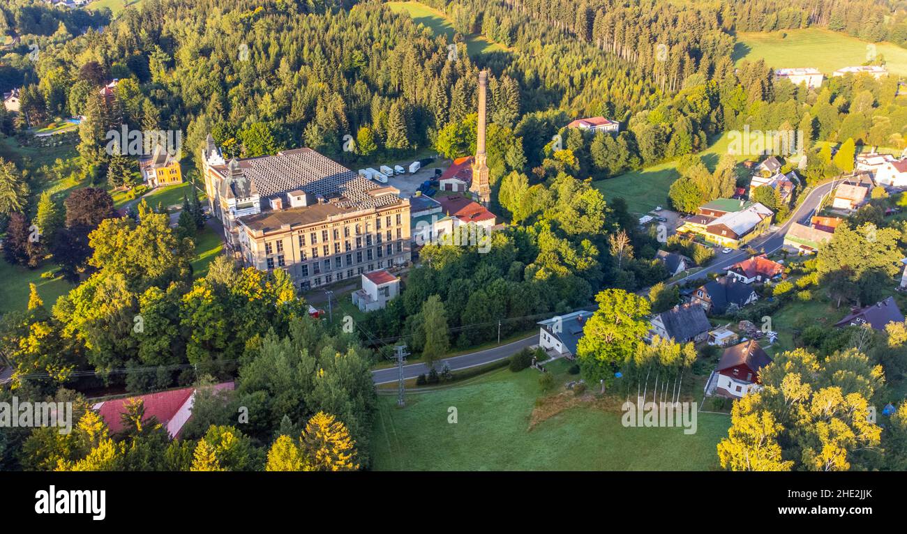 Alte Industriezone von Tanvald von oben Stockfoto