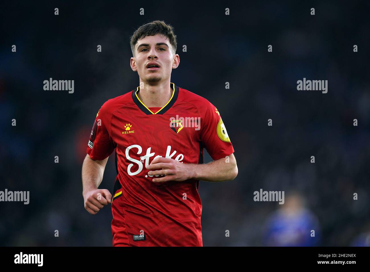 Watfords James Morris während des dritten Spiels des Emirates FA Cup im King Power Stadium, Leicester. Bilddatum: Samstag, 8. Januar 2022. Stockfoto