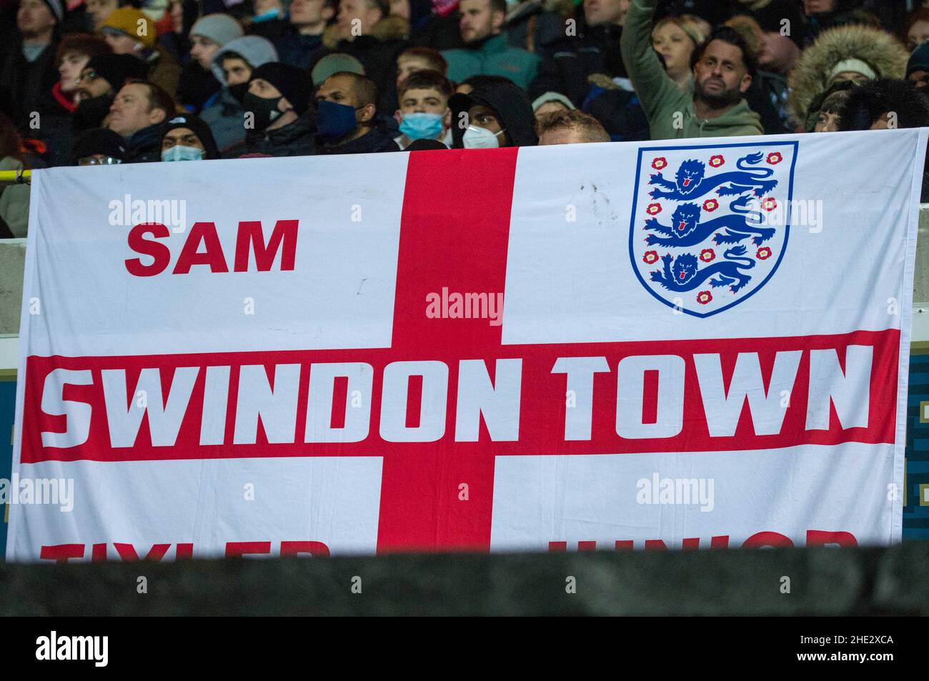 Swindon, Großbritannien. 07th Januar 2022. Swindon, England, 7th. Januar: Runde des FA Cup 3rd unter der Flagge von Swindon. Swindon Town V Manchester City auf dem Heimstadion des Swindon Town FC. Terry Scott/SPP Quelle: SPP Sport Press Photo. /Alamy Live News Stockfoto