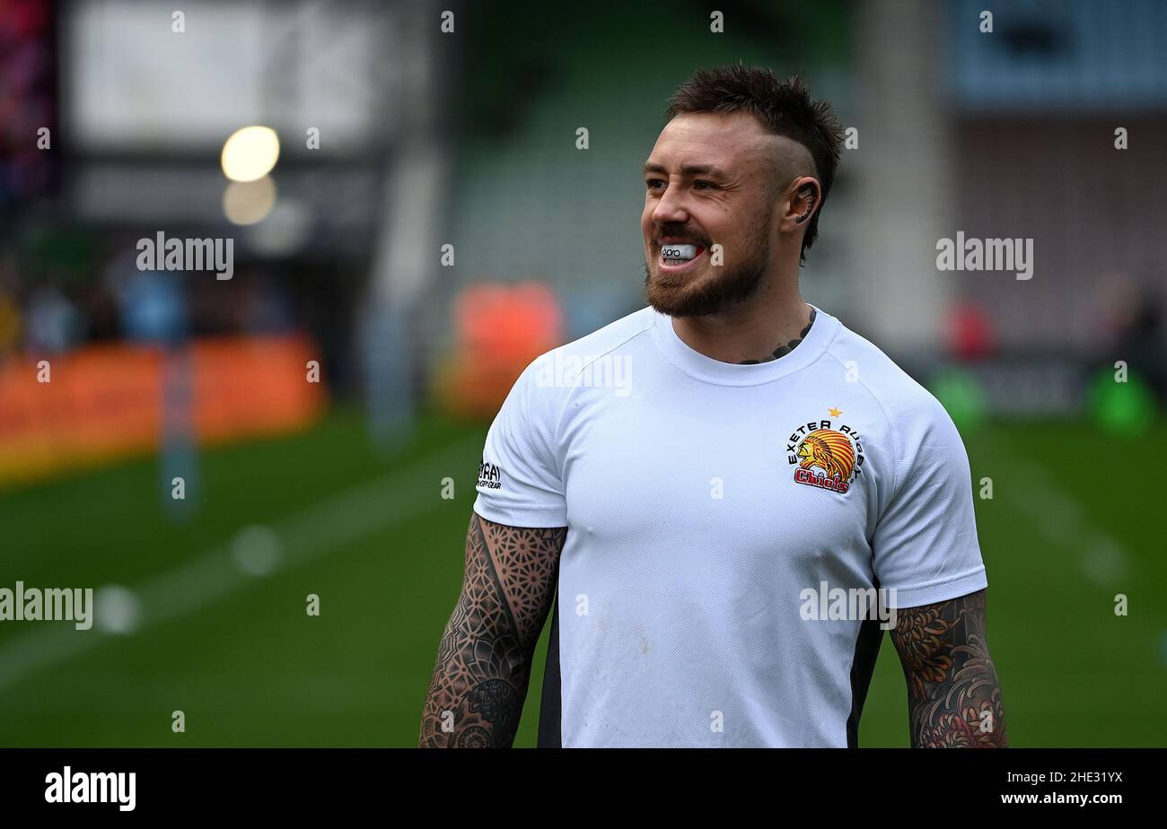 Twickenham, Großbritannien. 08th Januar 2022. Premiership Rugby. Harlekine V Exeter Chiefs. Der Stoop. Twickenham. Jack Nowell (Exeter Chiefs) beim Aufwärmen. Kredit: Sport In Bildern/Alamy Live Nachrichten Stockfoto