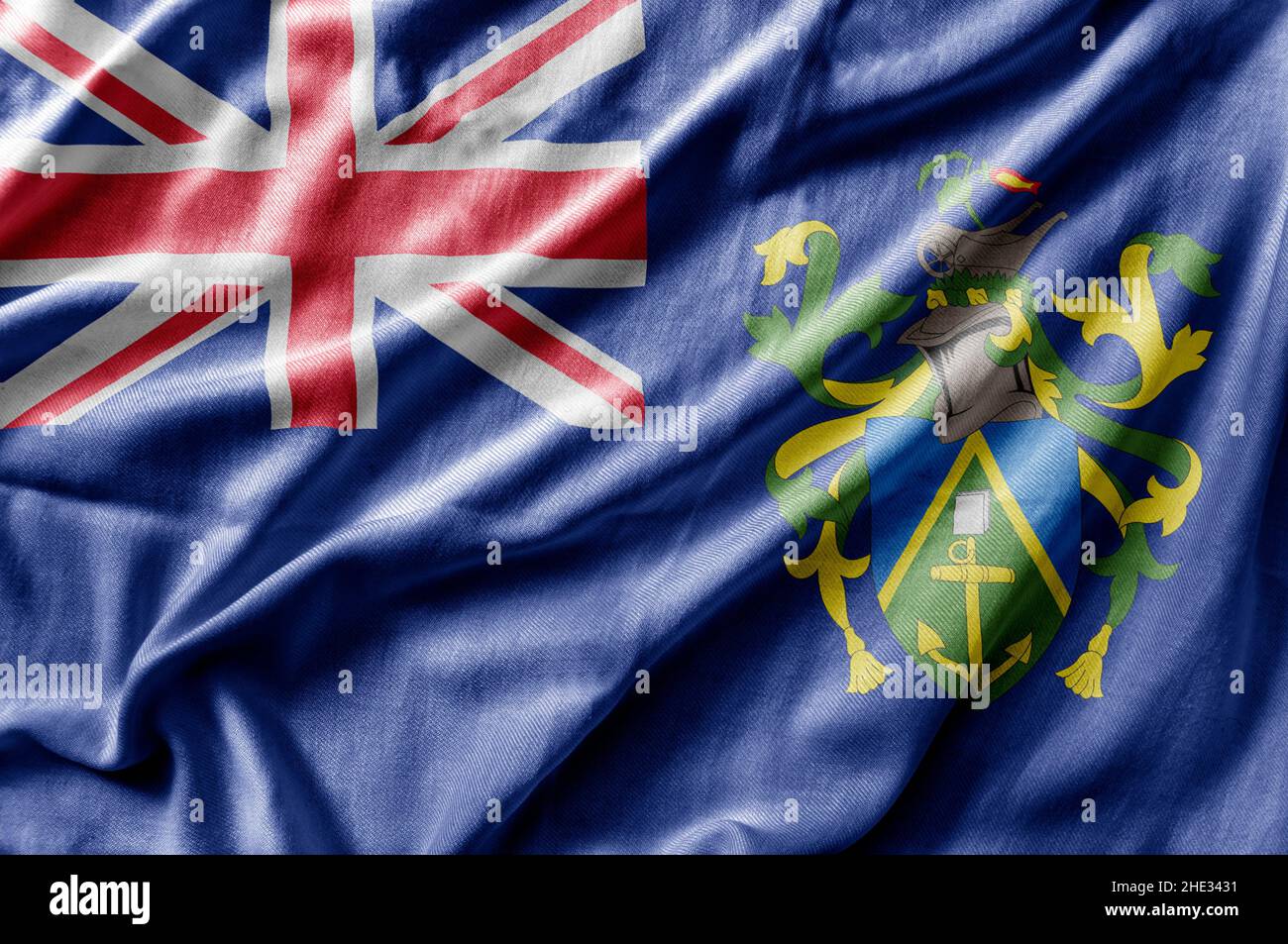 Schwenkende detaillierte Nationalflagge der Pitcairn-Inseln Stockfoto