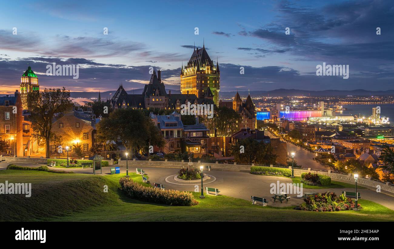 Quebec City in der Abenddämmerung, Quebec, Kanada. Stockfoto
