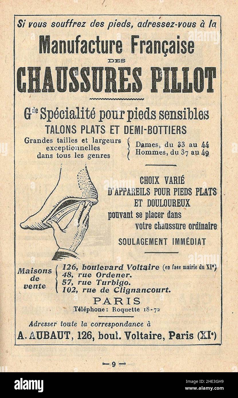 Réclame Chaussures Pillot-1921. Stockfoto
