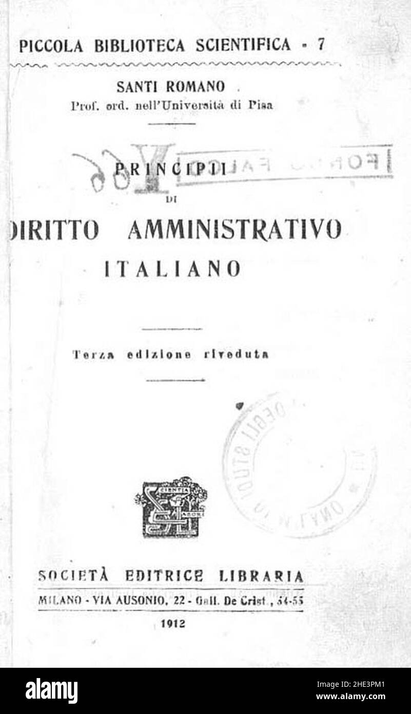 Romano, Santi – Principii di diritto amministrativo italiano, 1912 – BEIC 15542614. Stockfoto