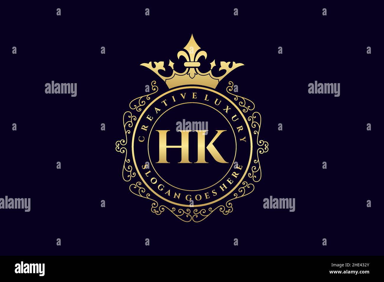 HK Anfangsbuchstabe Luxus kalligraphisch feminin floral handgezeichnet heraldischen Monogramm antiken Vintage-Stil Luxus-Logo-Design Premium Stock Vektor