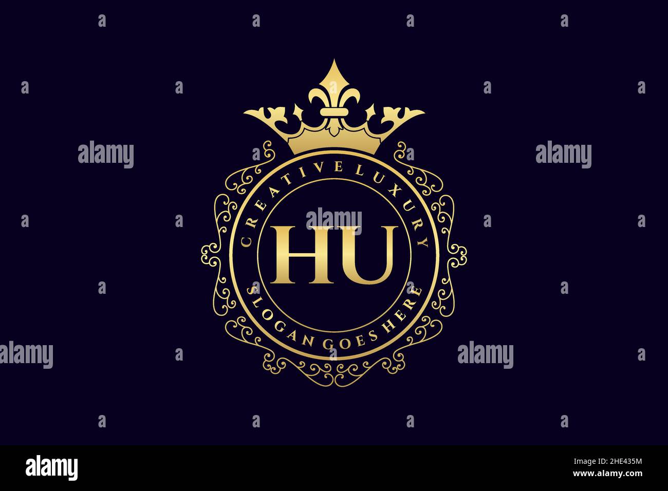 HU Initial Letter Luxus kalligraphisch feminin floral handgezeichnet heraldischen Monogramm antiken Vintage-Stil Luxus-Logo-Design Premium Stock Vektor