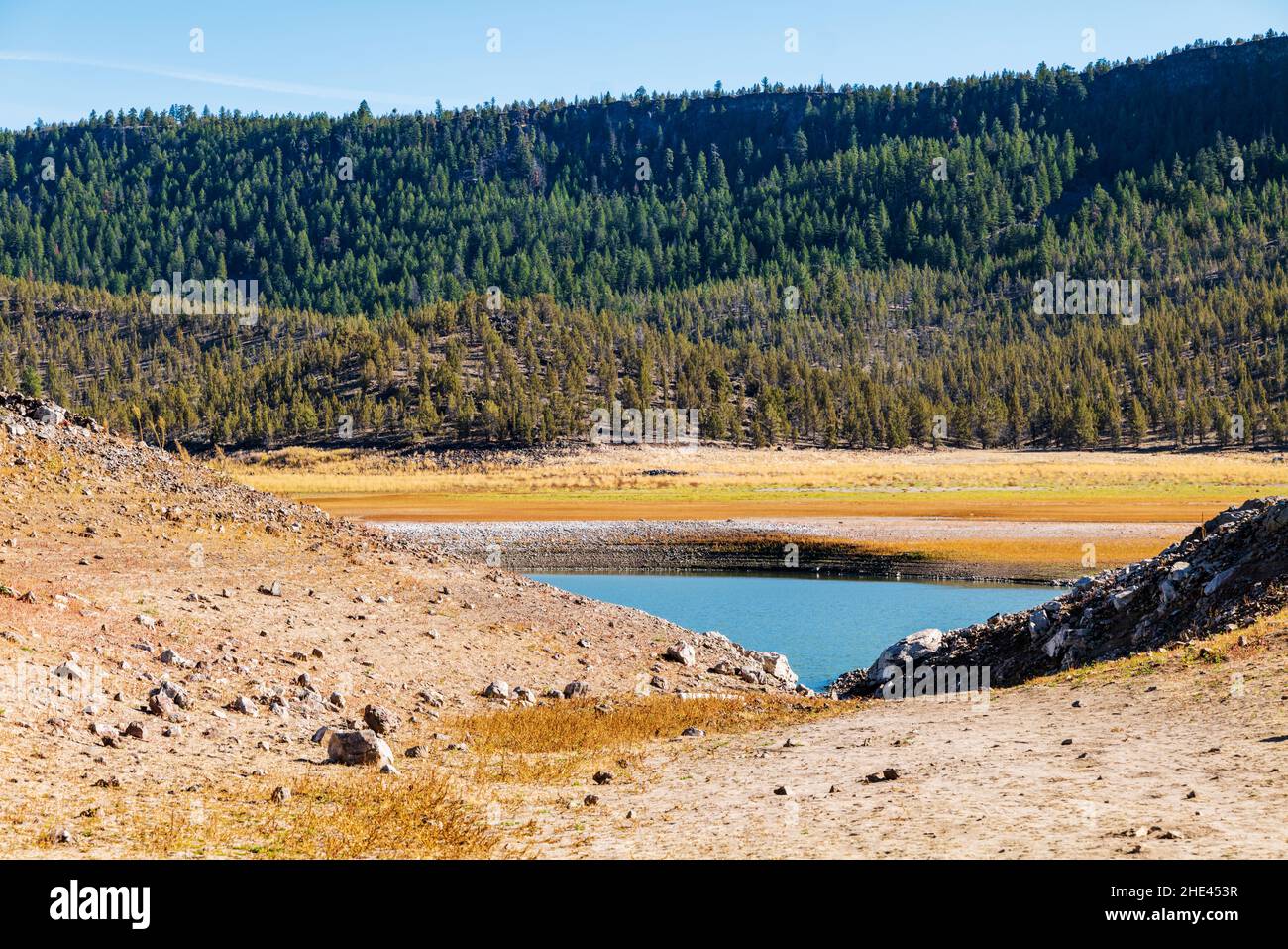 Extrem niedrig & Dürre geschlagen Ochoco Reservoir; Zentral-Oregon; USA Stockfoto
