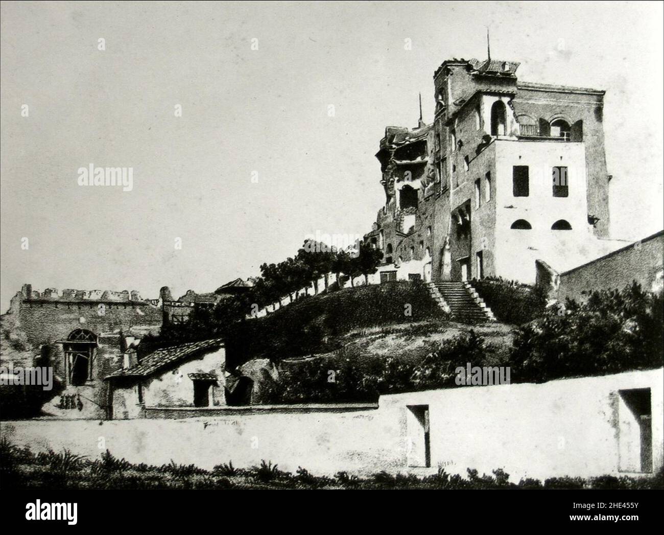 Rovine del Casino Savorelli nach französischem Bombardement (1849) - vor 1856. Stockfoto