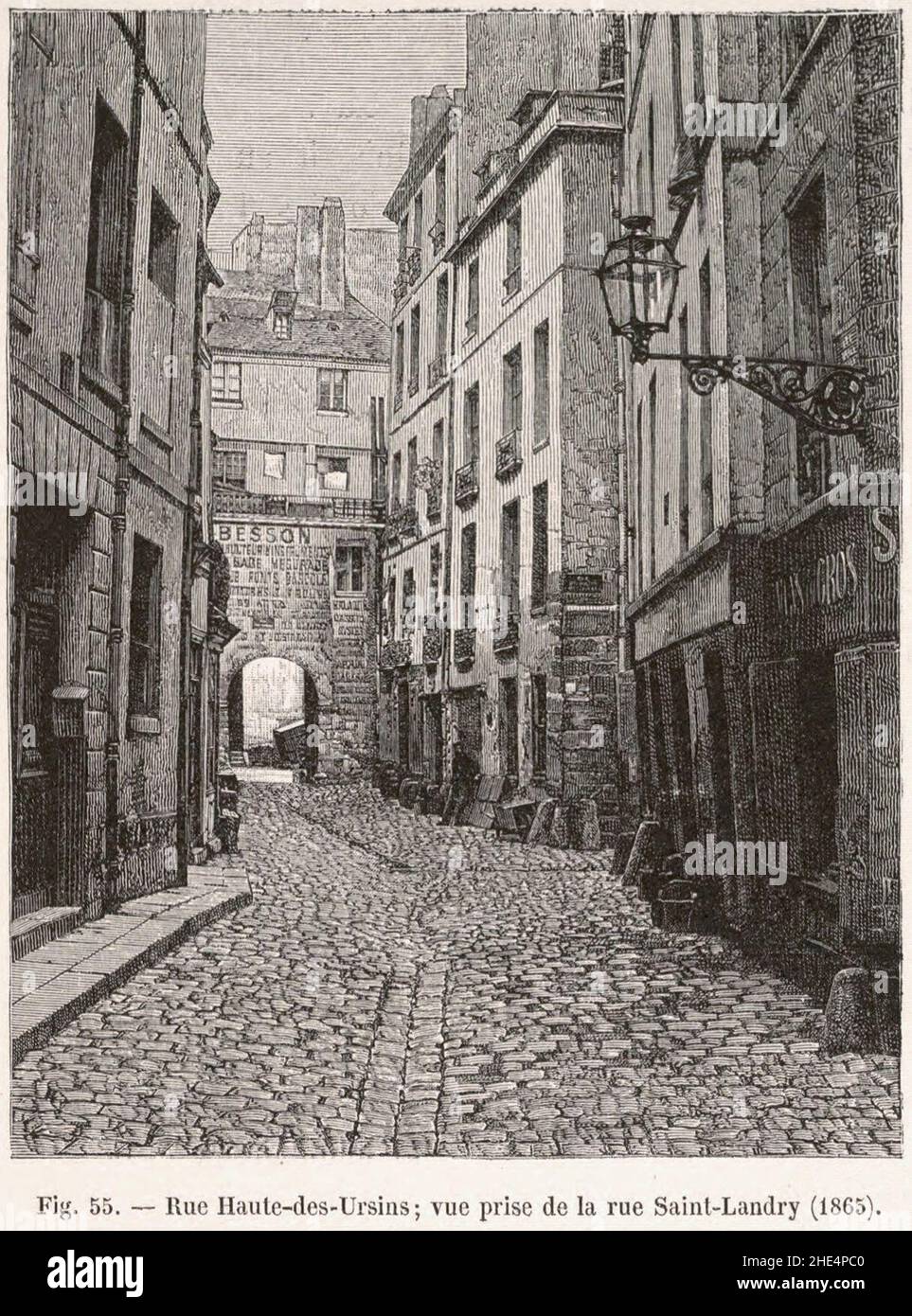 Rue Haute-des-Ursins, vue Pry de la rue Saint-Landry, 1865. Stockfoto