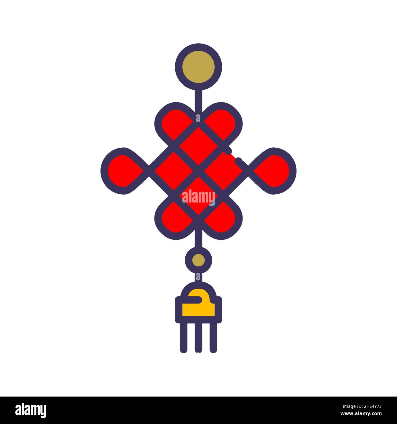 Endloser Knoten. Traditionelles chinesisches Symbol des Kreises des Lebens. Pixel-perfektes, bearbeitbares, farblich gefärbtes Symbol mit Kontur Stock Vektor