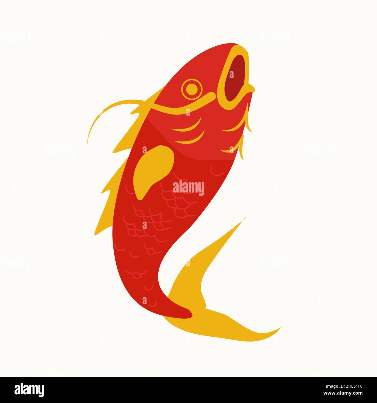 Isoliertes, einfaches, flaches Kunstwerk von rotem Fisch im chinesischen Stil Stock Vektor