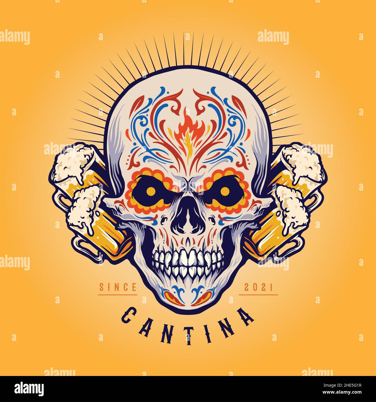 Mexikanische Sugar Skull Cantina Bier Maskottchen Illustrationen für Ihre Arbeit Logo, Maskottchen Merchandise T-Shirt, Aufkleber und Label-Designs, Poster, Gruß Auto Stock Vektor