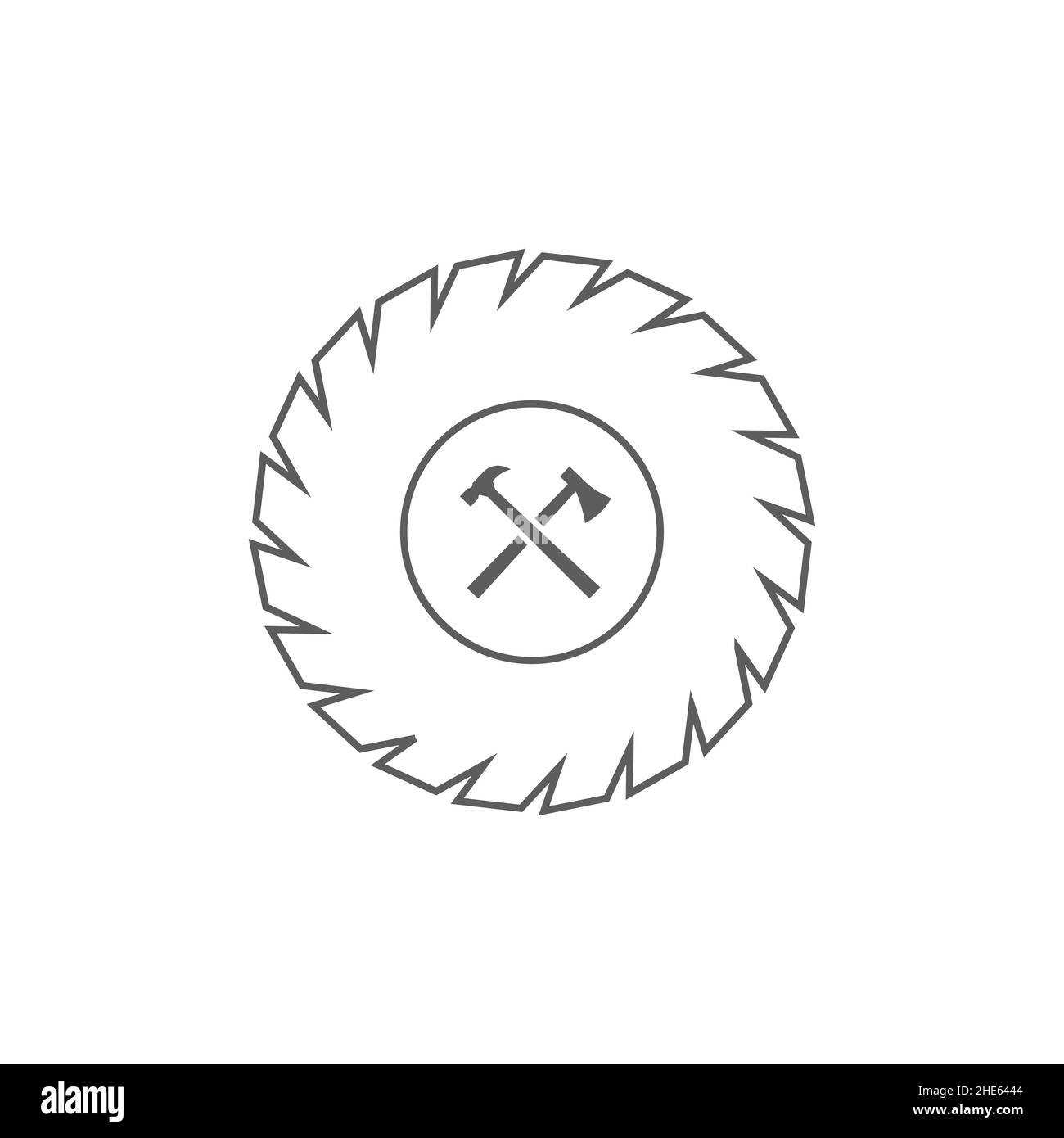 Kreissäge mit Kreuz-Axt-Hammer-Symbol-Design-Vektor. Stock Vektor